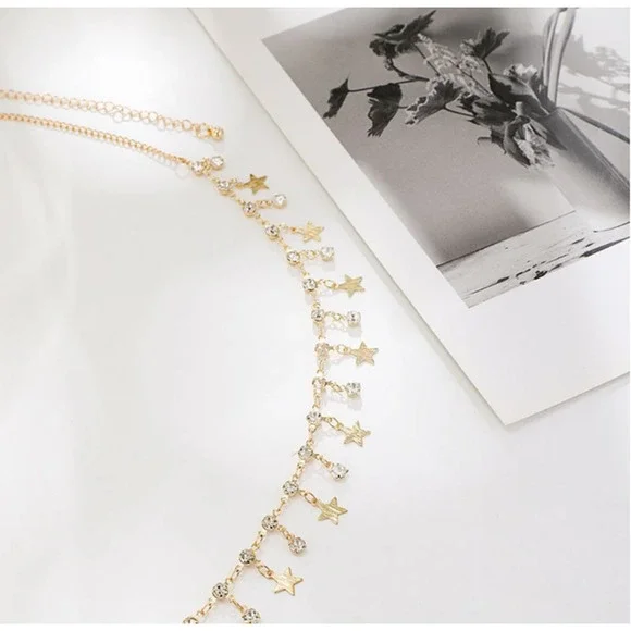 Belly Chain Waist Chain Gold Tone NEW Stars Rhinestones - Picture 3 of 5